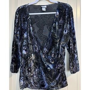Jaclyn Smith Velvet Burnout Faux‎ Wrap Top Y2K Whimsigoth Fairy Grunge Size XL